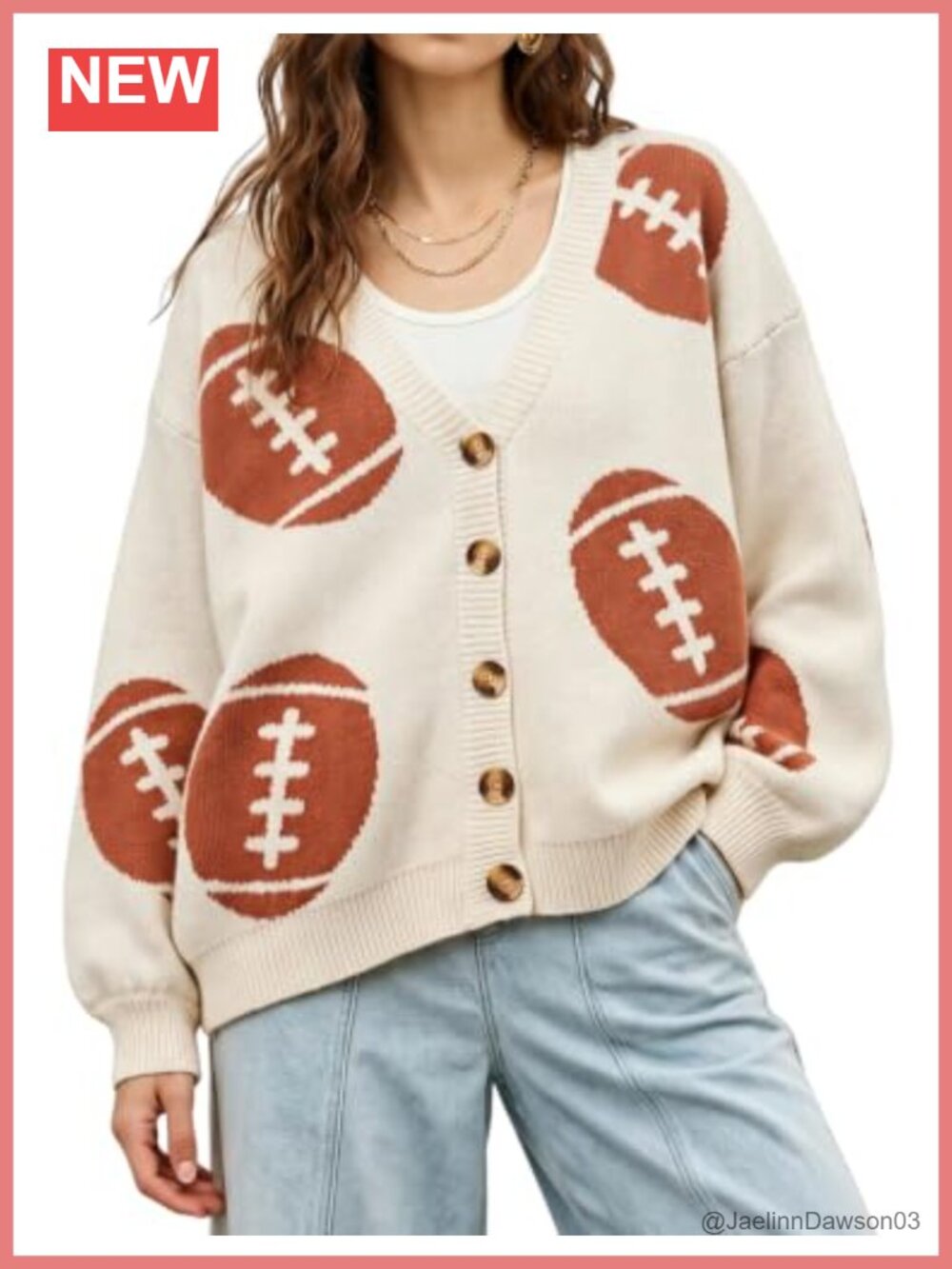 Women Football Knit Cardigan Button Sweater